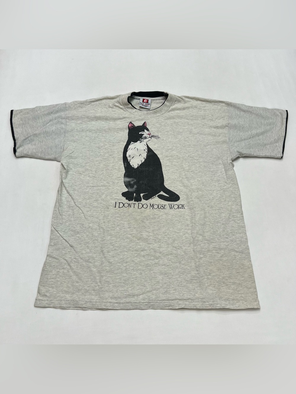 Vintage 90s Tuxedo Cat “I Don’t Do Mouse Work” Graphic T Shirt Sz XL Retro Humor